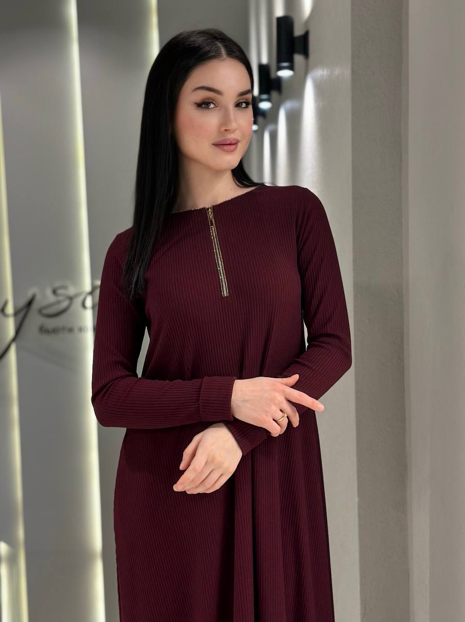 Long-sleeve modest maxi dress